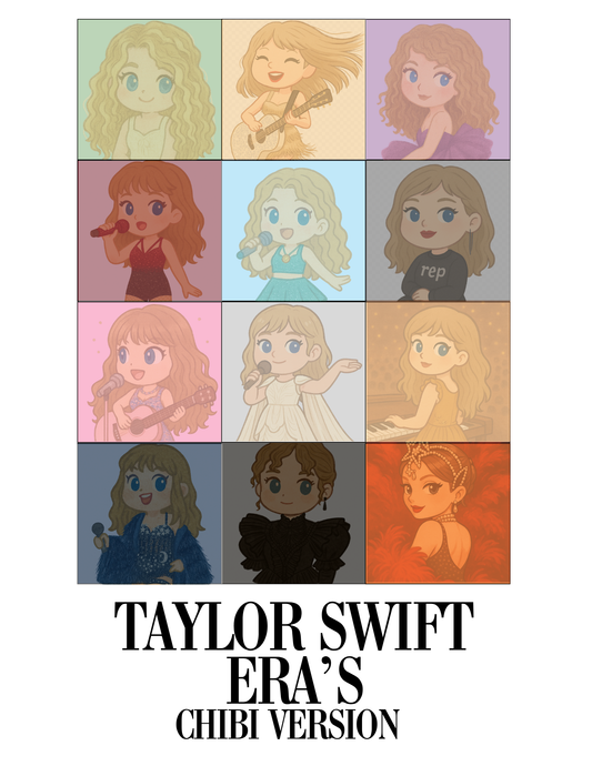 The Eras in Chibi Form – Taylor Swift Inspired Sticker Sheet